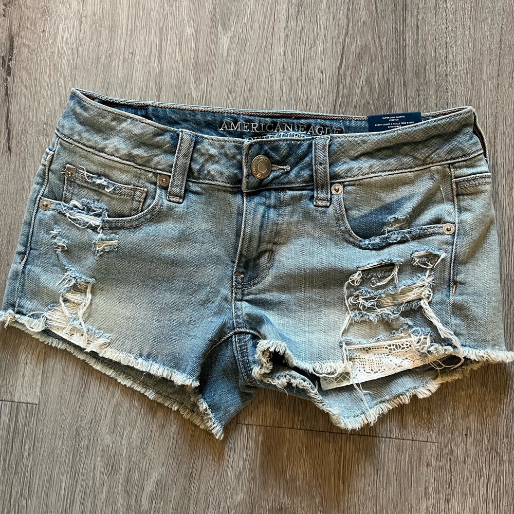 American Eagle Outfitters Women's Ripped Jean Shorts - Light Blue